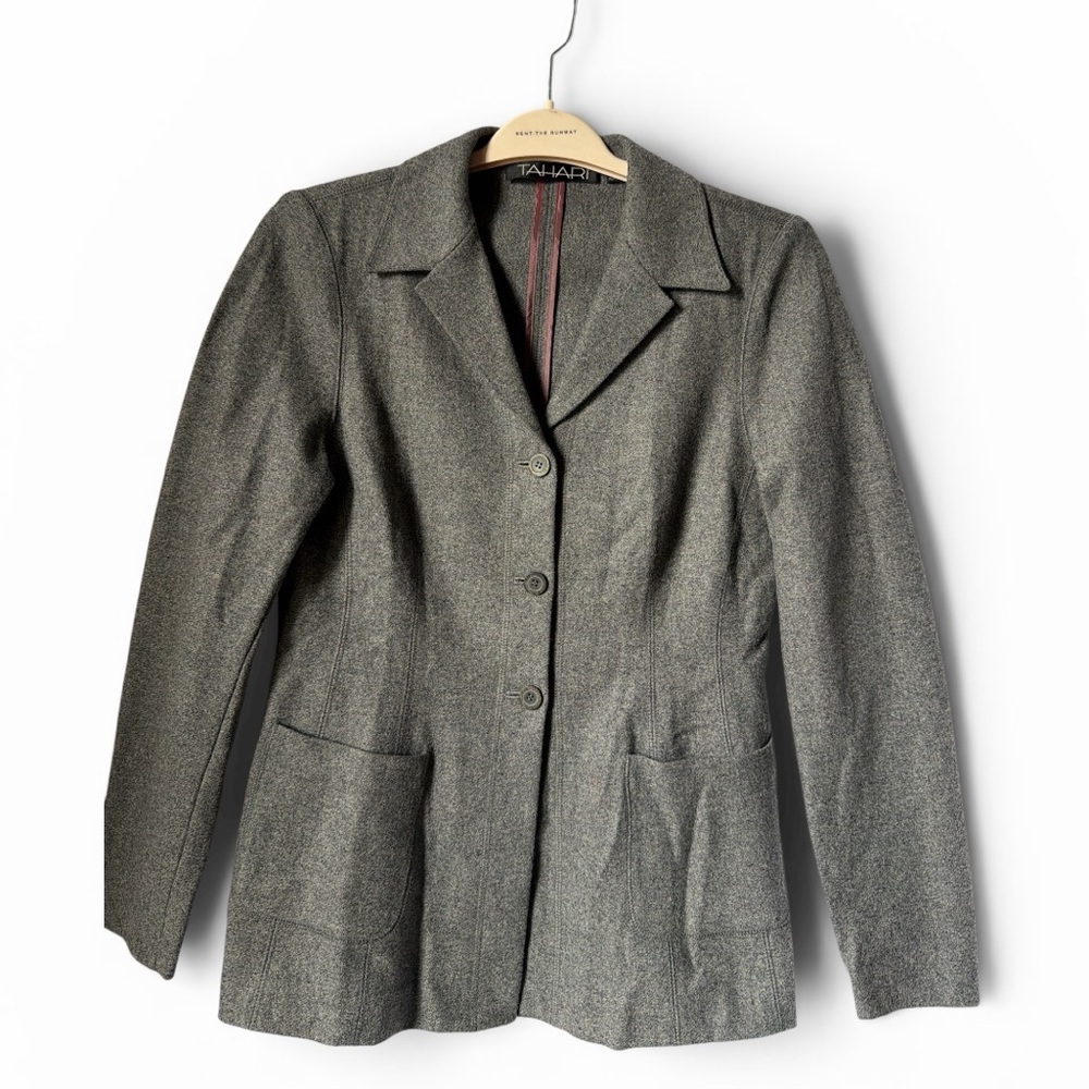 TAHARI Wool Blend Gray Women's Tailored Blazer Jacket Officecore Office Work - Picture 2 of 6